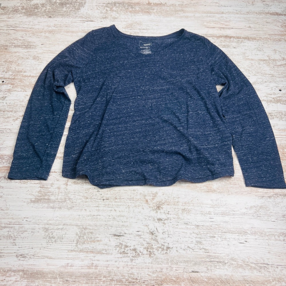 Sonoma Womens L Navy Blue Heathered Long Sleeve Everyday T-Shirt Regular Fit